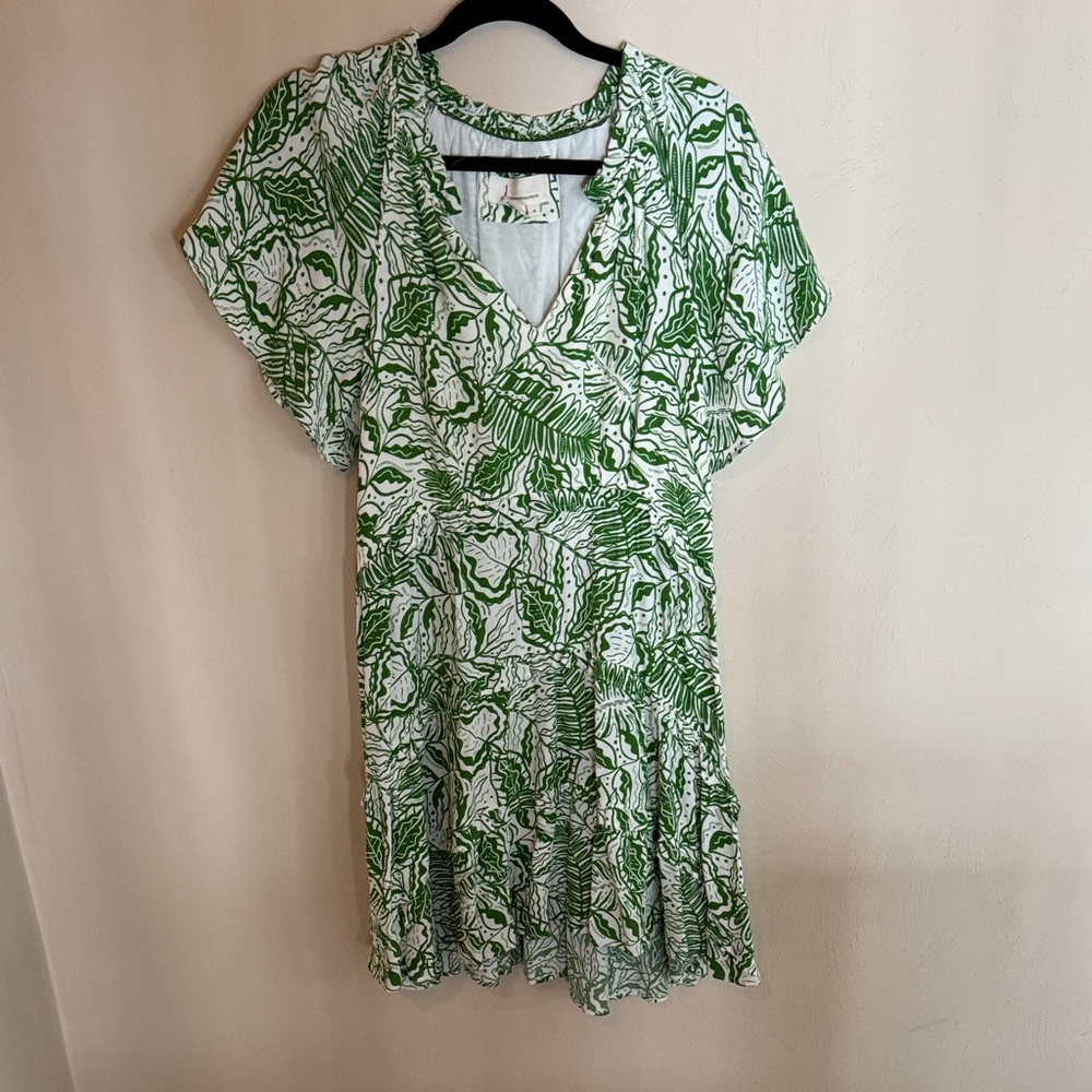 Anthropologie Green and White Midi Dress